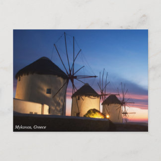 Mykonos Kvarn Sunset, Grekland Vykort