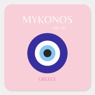 Mykonos Muse, Mykonos, Rosa Fyrkantigt Klistermärke