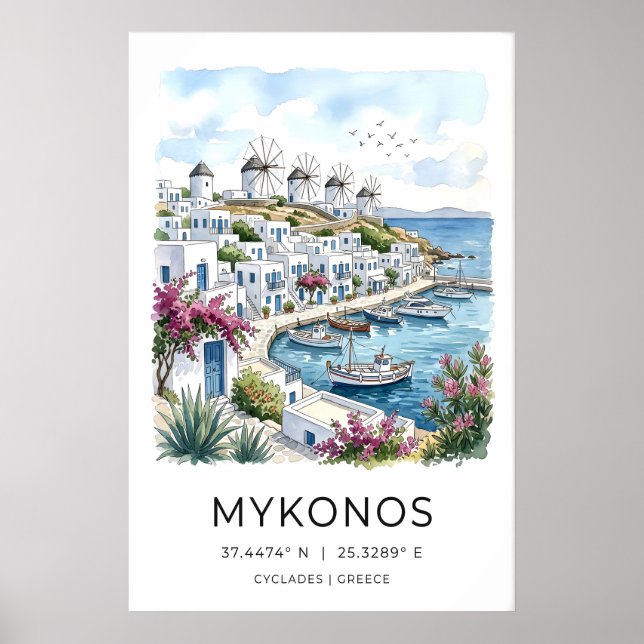 Mykonos Resemalmanack Kustlandskap Poster (Framsidan)