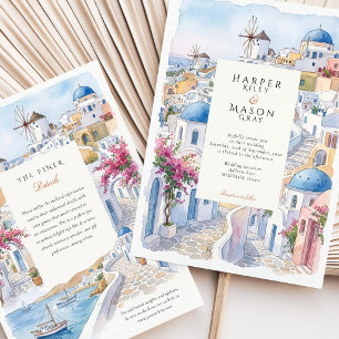 Mykonos Santorini Grekland Watercolor Bröllop Inbjudningar