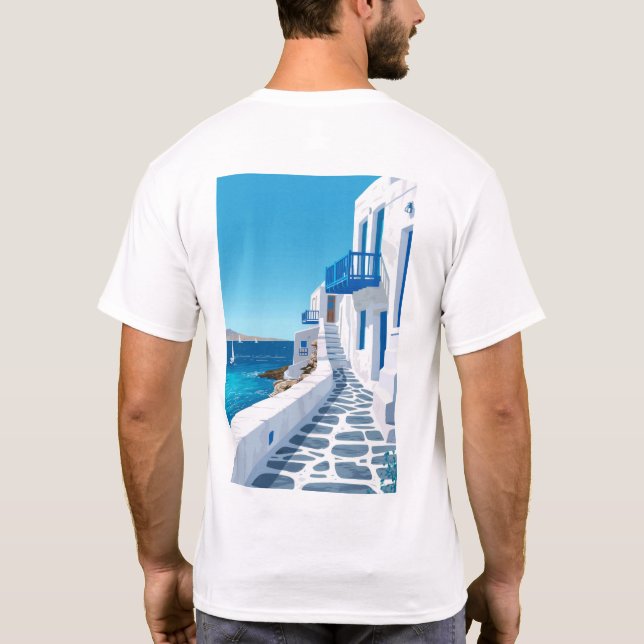 Mykonos Stunning Blue Sea Poster T Shirt (Baksida)