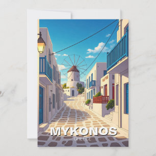 Mykonos Väg Grekland Cyclades Travel Julkort