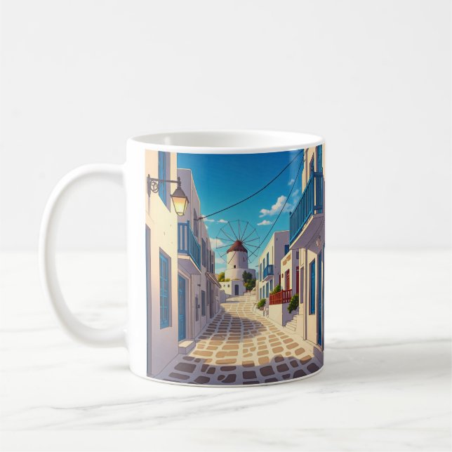 Mykonos Väg Grekland Cyclades Travel Kaffemugg (Vänster)