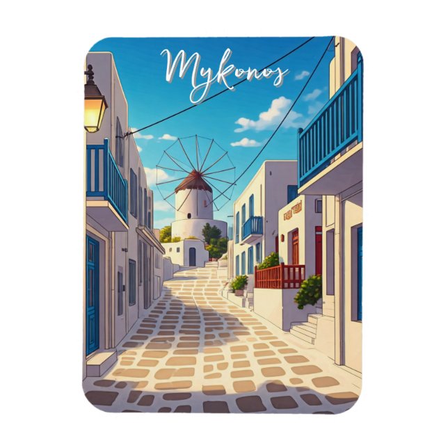 Mykonos Väg Grekland Cyclades Travel Magnet (Vertikal)