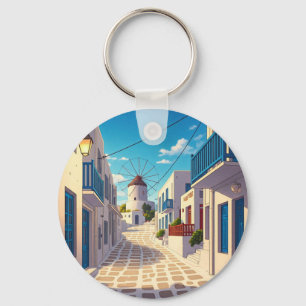 Mykonos Väg Grekland Cyclades Travel Nyckelring