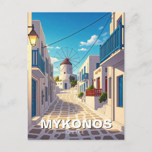 Mykonos Väg Grekland Cyclades Travel Vykort
