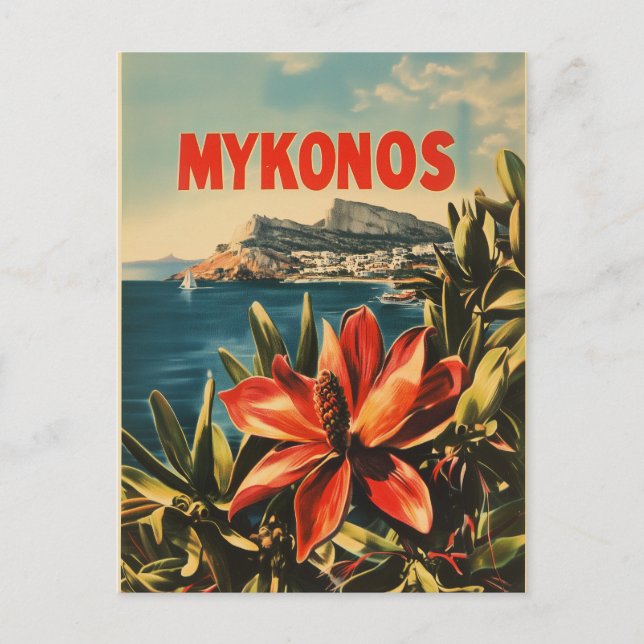 Mykonos vintage vykort (Framsida)