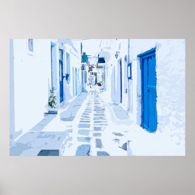Mykonos Watercolor Illustration Poster (Framsidan)