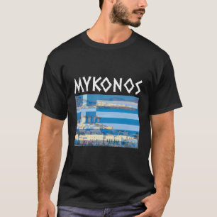 Mykonos with Greece Flagga Graphic T Shirt