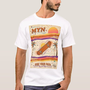 MYN Vintage 70-tal Solnedgång Skateboard Palmträd T Shirt
