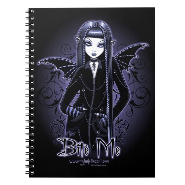 "Myna" Gothic Blue Bita Me Vampire Fae Notebook Anteckningsbok (Framsidan)