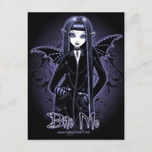 "Myna" Gothic Blue Bita Me Vampire Fairy Postcard" Vykort