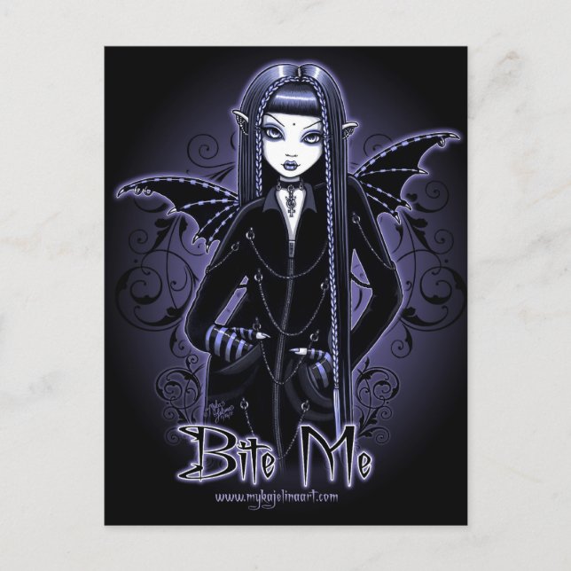 "Myna" Gothic Blue Bita Me Vampire Fairy Postcard" Vykort (Framsida)