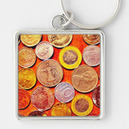 Mynt i världen fyrkantig silverfärgad nyckelring