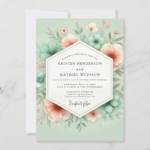 Mynta Blommig Whimsy Romantik Bröllop Inbjudningar