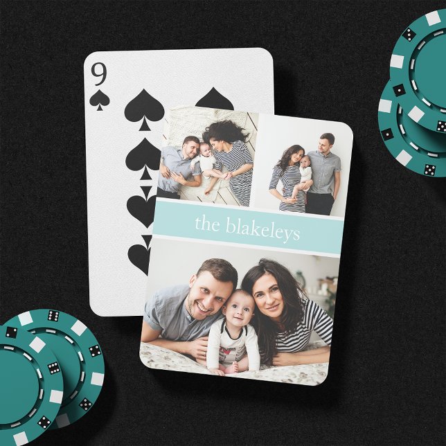 Mynta | Fotokollage för Personlig Family Namn Casinokort (Skapare uppladdad)