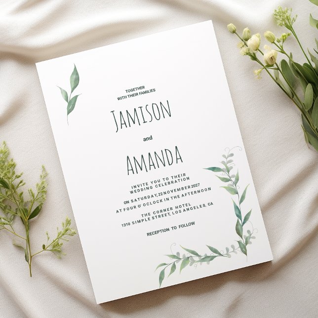 Mynta vattenfärg grönska krans Bröllop Inbjudningar (Mint watercolor greenery wreath Wedding )