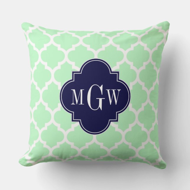 Mynta, Vit Moroccan #5 Marinblå 3 Initial Monogram Kudde (Framsida)