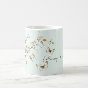 Mynta Vita Blommor Fjärilar Bröllopsdusch Kaffemugg
