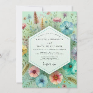 Myntgul Botanisk Whimsy Bröllop Inbjudningar