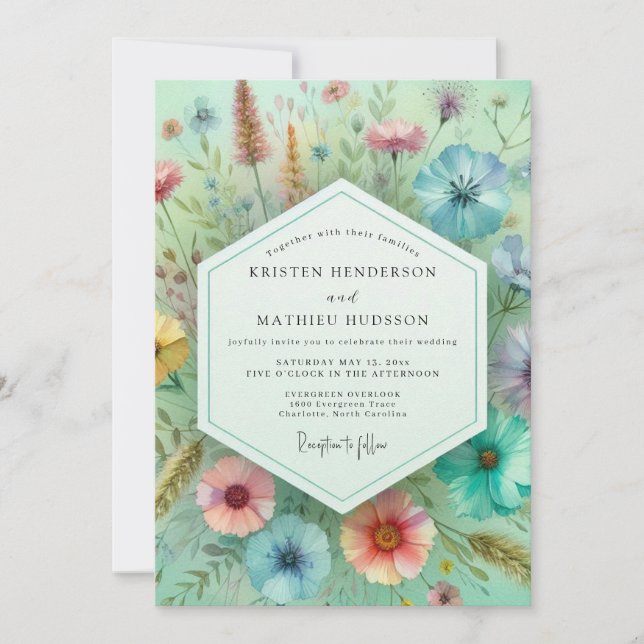 Myntgul Botanisk Whimsy Bröllop Inbjudningar (Framsida)