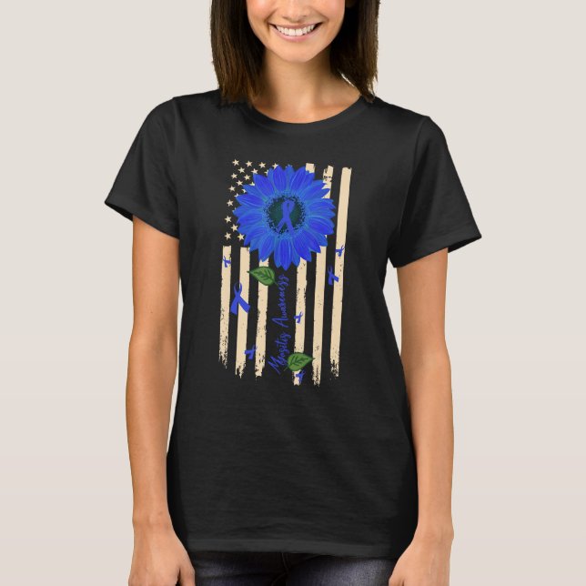 Myositis Awareness Blue Ribbon Solros American T Shirt (Framsida)