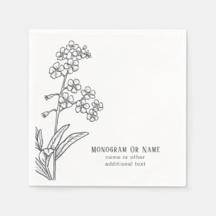 Myosotis WildblomGlöm-me-not Boho Black White Pappersservett