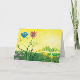 Myra och fjäril på äng med vilda blommor helgkort