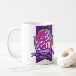 Myrna brev M vapensköld rosa unicorn namn Kaffemugg