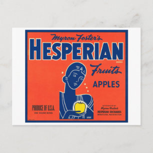 Myron Fosters hesperianska fruktäpple-etiketter i Vykort