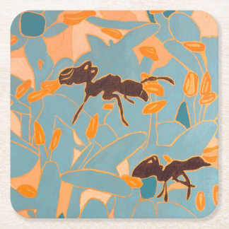 Myror med Blå blommor Australiensisk Flora Underlägg Papper Kvadrat