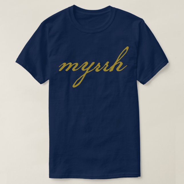 Myrrh-julklappen minimal typografi Guld Scrip T Shirt (Design framsida)
