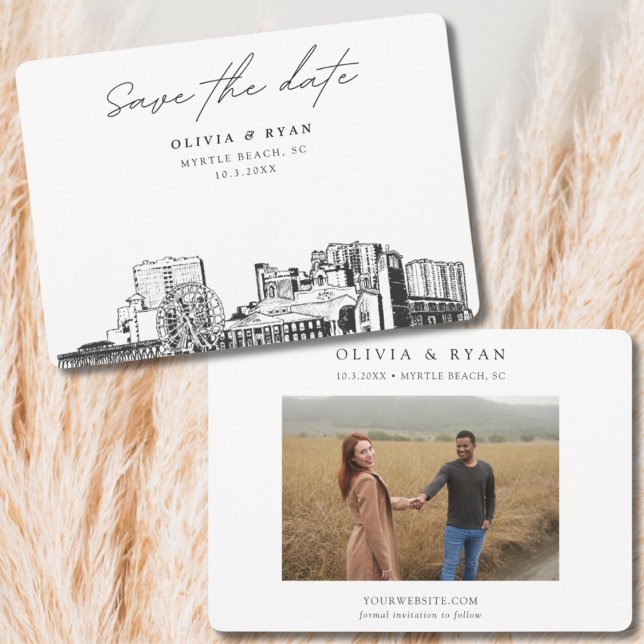 Myrtle Beach Bröllop Skyline Spara datumet  Inbjudningar (Myrtle Beach Florida Wedding Save the Date Invitation)