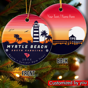 Myrtle Beach fyr SC Retro Sunset Souvenirs Julgransprydnad Keramik