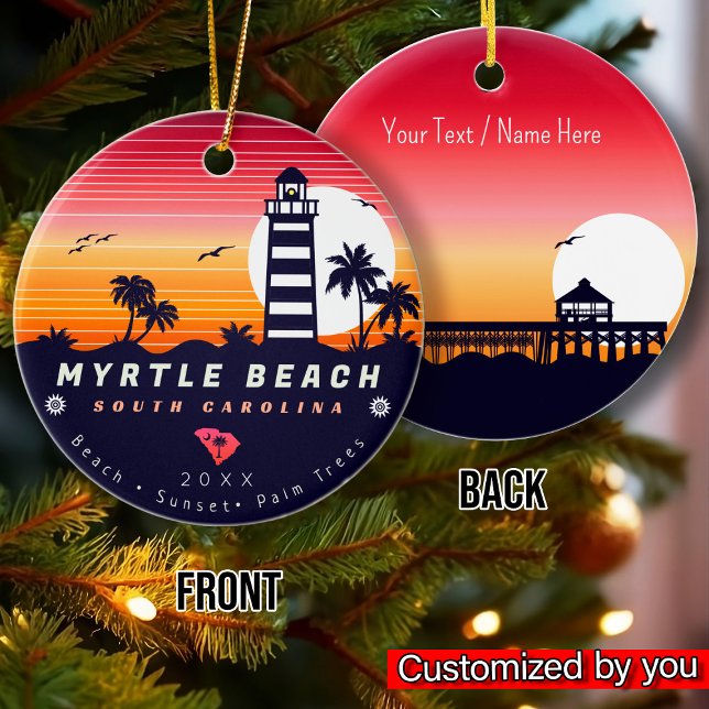 Myrtle Beach fyr SC Retro Sunset Souvenirs Julgransprydnad Keramik (Skapare uppladdad)