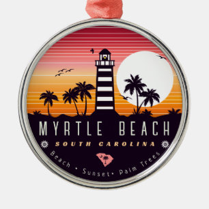 Myrtle Beach fyr SC Retro Sunset Souvenirs Julgransprydnad Metall