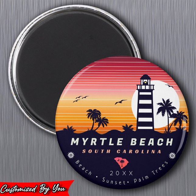 Myrtle Beach fyr SC Retro Sunset Souvenirs Magnet (Skapare uppladdad)