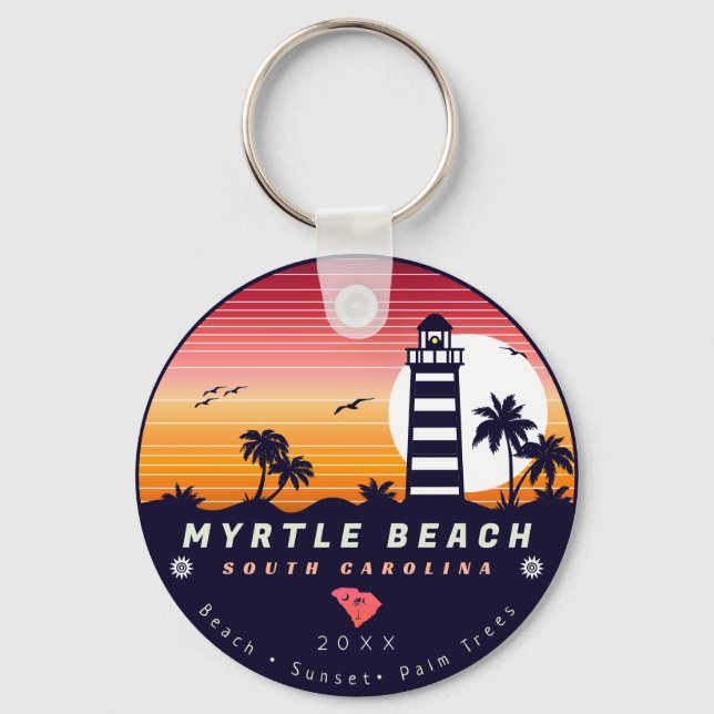 Myrtle Beach fyr SC Retro Sunset Souvenirs Nyckelring (Framsida)