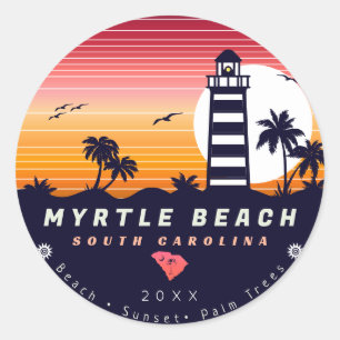 Myrtle Beach fyr SC Retro Sunset Souvenirs Runt Klistermärke