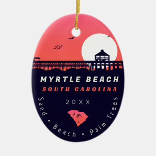 Myrtle Beach Pier SC Retro Sunset Souvenirs 60 Julgransprydnad Keramik