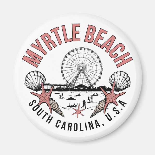 Myrtle Beach Retro Vignette Round Magnet (Framsidan)