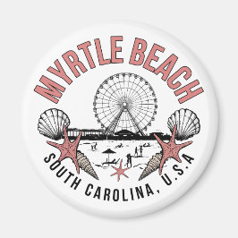 Myrtle Beach Retro Vignette Rund Magnet