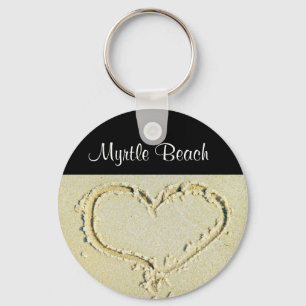 Myrtle Beach SC Heart på en Sandy Beach-Nyckelring Nyckelring
