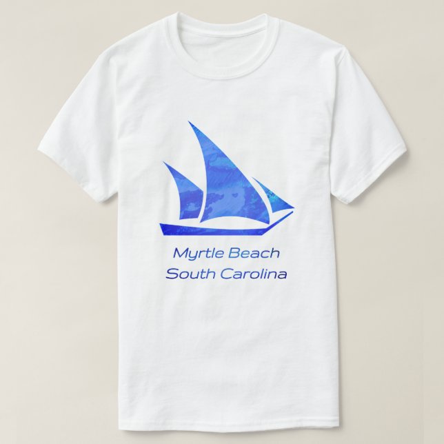 Myrtle Beach SC Sleek Bright Blue Sailboat T Shirt (Design framsida)