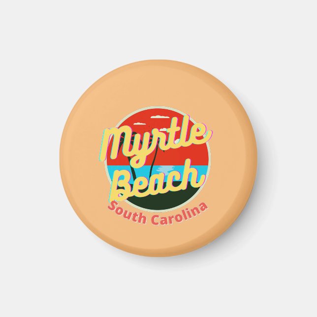 Myrtle Beach South Carolina Retro Sunset Magnet (Framsidan)