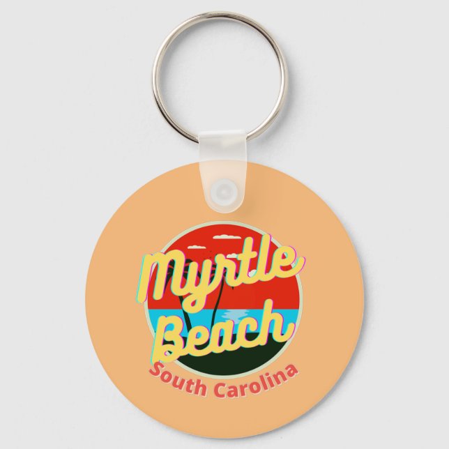 Myrtle Beach South Carolina Retro Sunset Nyckelring (Framsida)