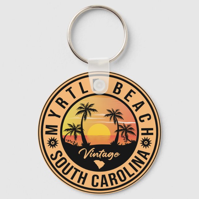 Myrtle Beach South Carolina Retro Sunset Souvenir Nyckelring (Framsida)