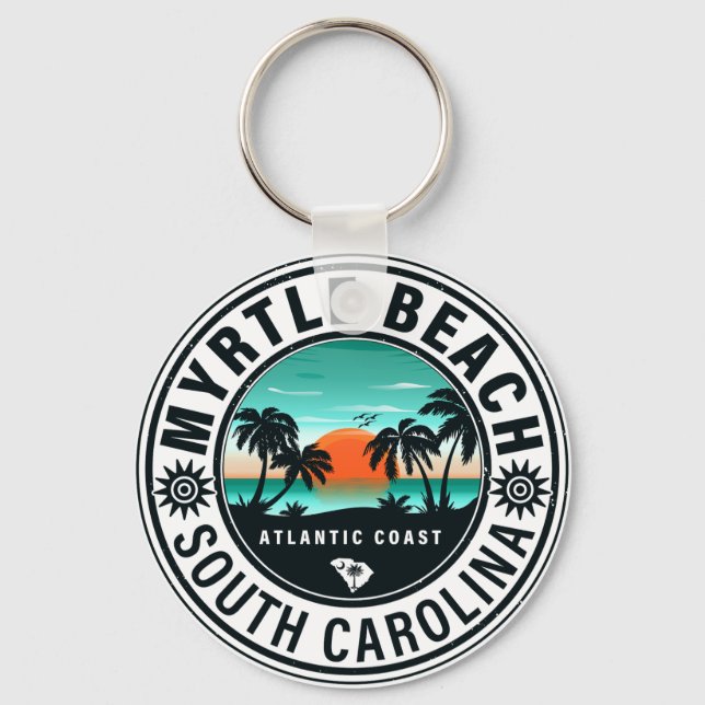 Myrtle Beach South Carolina Retro Sunset Souvenirs Nyckelring (Framsida)