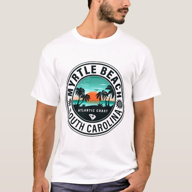 Myrtle Beach South Carolina Retro Sunset Souvenirs T Shirt (Framsida)