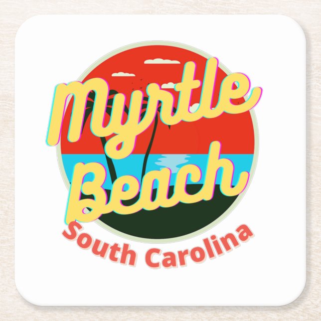Myrtle Beach South Carolina Retro Sunset Underlägg Papper Kvadrat (Framsidan)